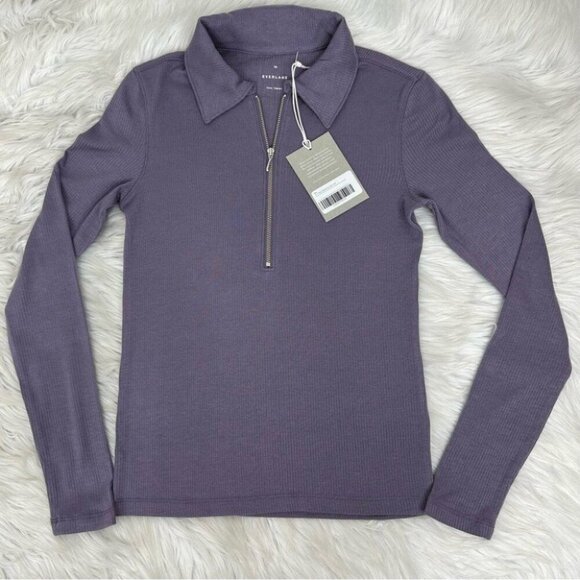 Everlane Women's‎ NWT Purple Quarter Zip Lyocell Micro-Ribbed Polo Blouse XS/C31 - Picture 5 of 11